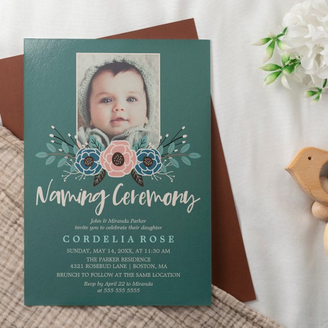 Söt Blommigtar | Rosa och Grönt Namngivning av Cer Inbjudningar (Skapare uppladdad)