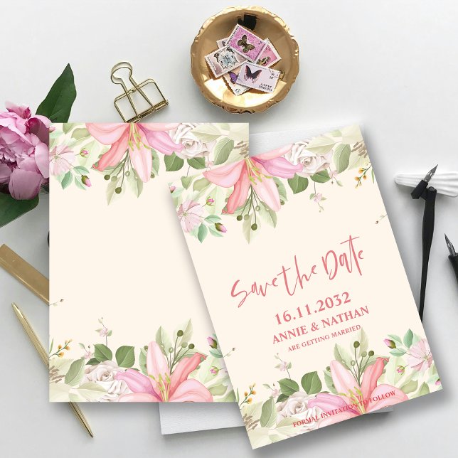 Söt Blommigten för  Rosa Bröllop spara datum Datumet (Pretty Blush Pink Floral Wedding Save the Date Invitation)