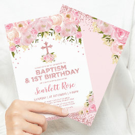 Söt  Blommigten Ro Guld, baptism 1:a födelsedag Inbjudningar