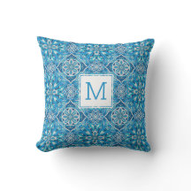 Söt Blommönster Blue Geometric Tile Monogram