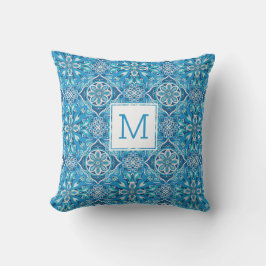 Söt Blommönster Blue Geometric Tile Monogram Kudde