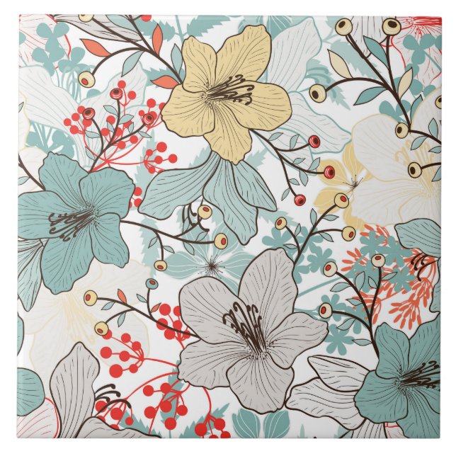 söt blommönster keramiskt plattor kakelplatta (Framsidan)