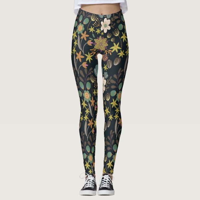 Söt Blommönster Leggings (Framsida)