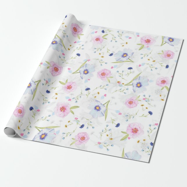 Söt Blommönster Presentpapper (Utrullad)