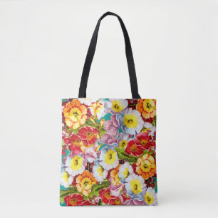 Söt Blommönster Vintage Girly Teal Primrose Tygkasse