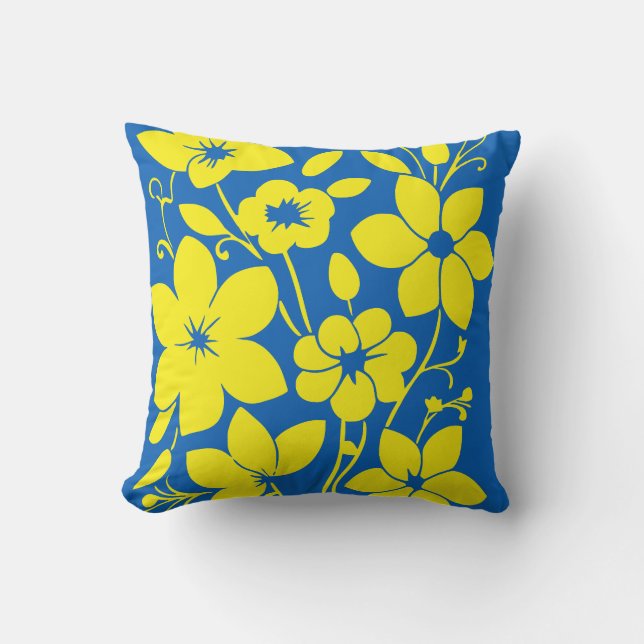 Söt blommor i azure och gult kudde (Framsida)