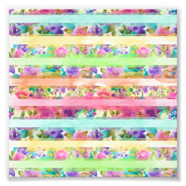 Söt blommor rand Vattenfärghandfärg Fototryck (Framsidan)