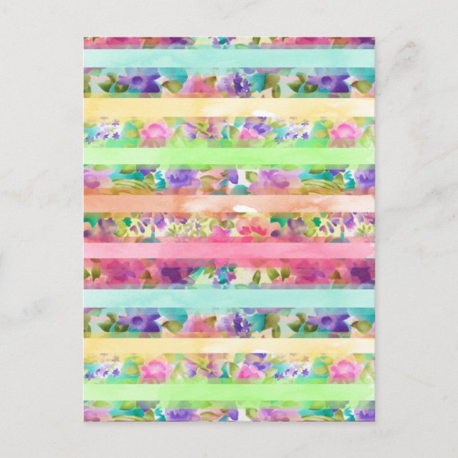 Söt blommor rand Vattenfärghandfärg Vykort (Framsida)