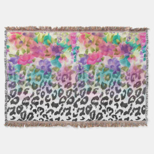 Söt blommor Vattenfärgade handmålarleoparder Filt