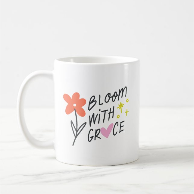 Söt Blomning Med Grace Handritad Röd Blomma Rosa Kaffemugg (Vänster)