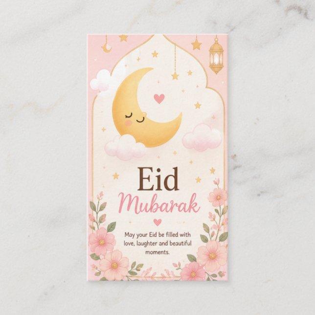 Söt blomster Eid Mubarak halvmånekort Visitkort (Framsida)