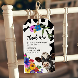 Söt blomster 'Heliga ko' Tack Moo Baby Shower pres Presentetikett