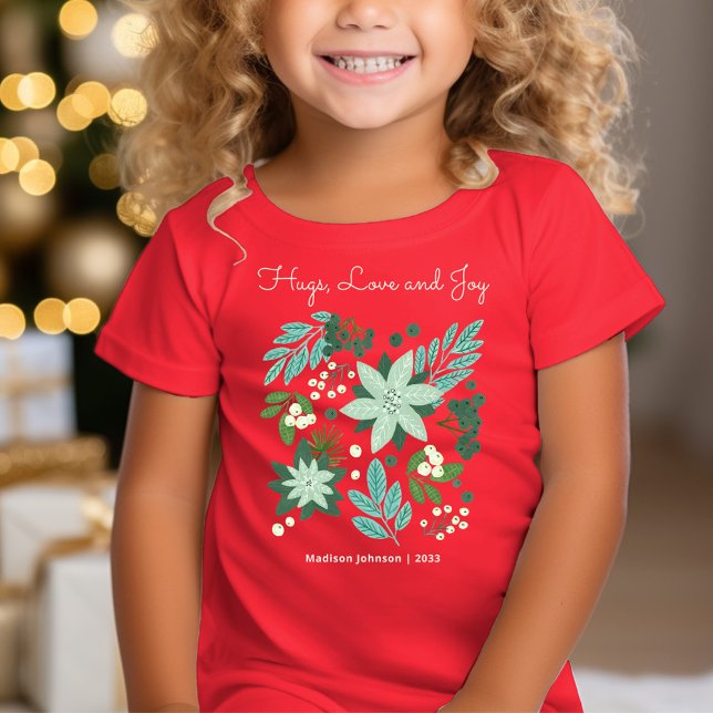 Söt blomster julfest röd t shirt (Cute Floral Christmas Party Red T-Shirt)