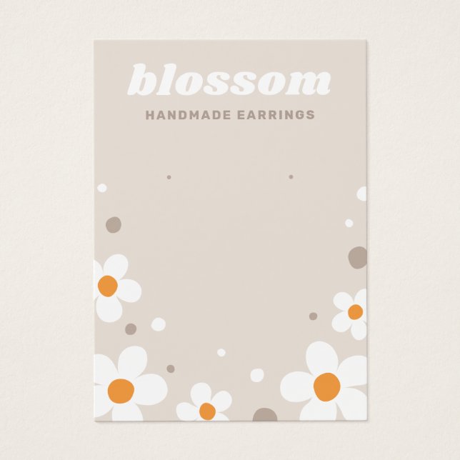 Söt blomster retro font ljusbrun örhängekort visitkort (Framsidan)