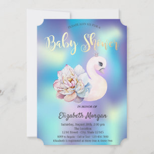 Söt blomster svan holografisk baby shower inbjudningar