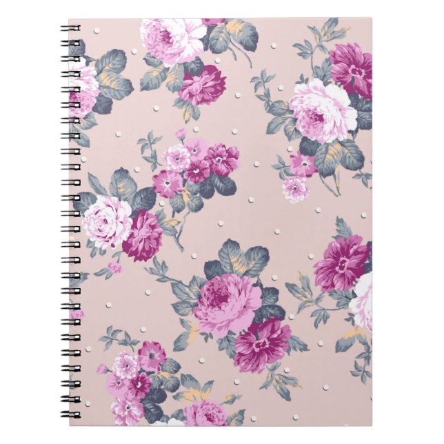 Söt blomsterdesign, textilillustration, patter anteckningsbok (Framsidan)
