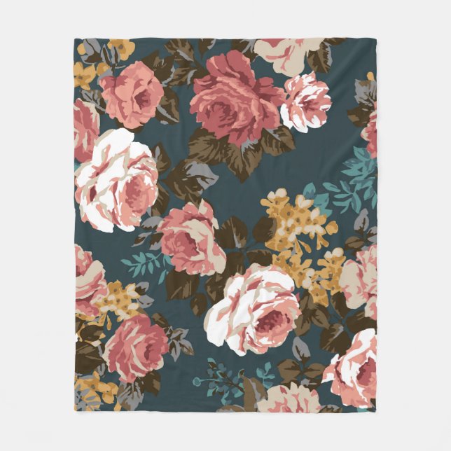 Söt blomsterdesign, textilillustration, patter fleecefilt (Framsidan)