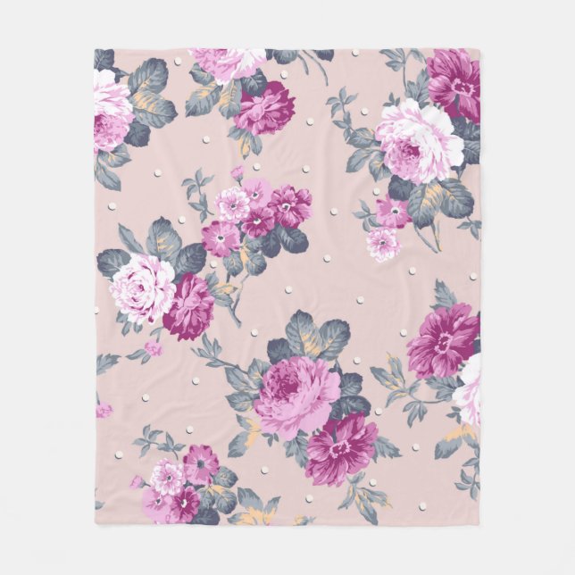 Söt blomsterdesign, textilillustration, patter fleecefilt (Framsidan)
