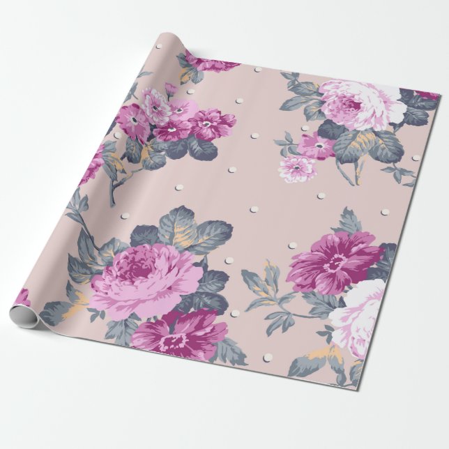 Söt blomsterdesign, textilillustration, patter presentpapper (Utrullad)