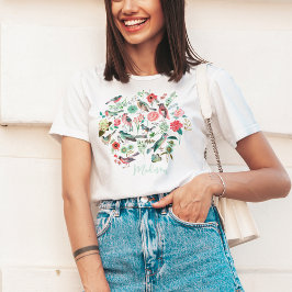 Söt blomsterfågel botanisk mönster t shirt