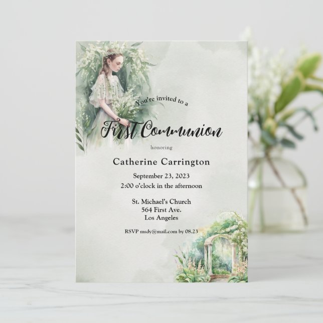 Söt blomsterflicka första nattvarden  inbjudningar (Stående Fram)