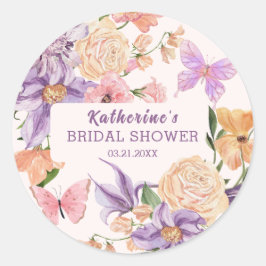 Söt blomstergave ger mig fjärilar Bröllopsdusch Runt Klistermärke