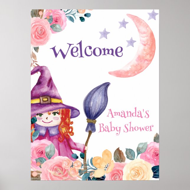 Söt Blomsterhäxa Baby Shower Välkomstskylt  Poster (Framsidan)