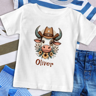 Söt blomsterko som bär cowboyhatt t shirt