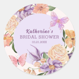 Söt blomsterkvinnlig bröllopsfest ger mig fjärilar runt klistermärke