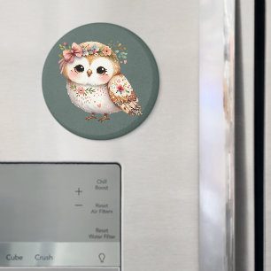 Söt blomsterlig uggla med rosett magnet