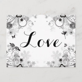 Söt Blomsterträdgård ~ Fåglar och fjärilar Kärlek Vykort