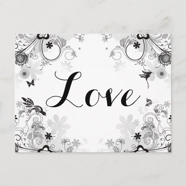 Söt Blomsterträdgård ~ Fåglar och fjärilar Kärlek Vykort (Framsida)