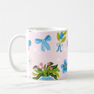 Söt blomvas sömlöst mönster kaffemugg