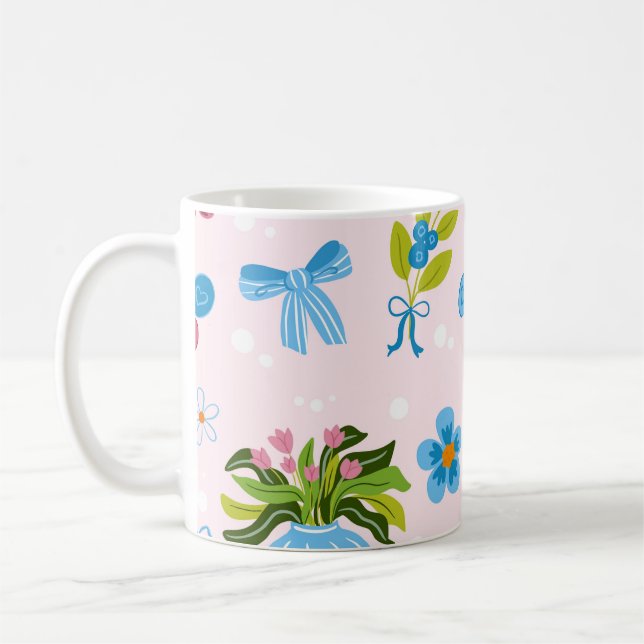 Söt blomvas sömlöst mönster kaffemugg (Vänster)