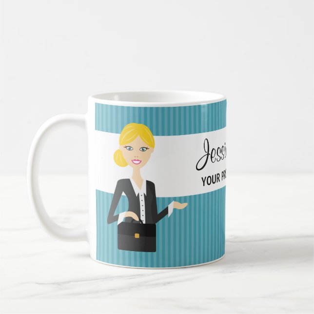 Söt blond affärskvinna illustration kaffemugg (Vänster)