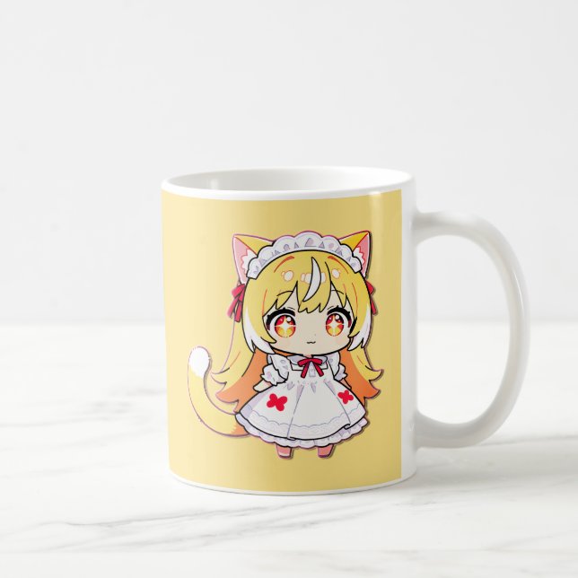 Söt Blond Chibi Neko - Midiklänning Kaffemugg (Höger)