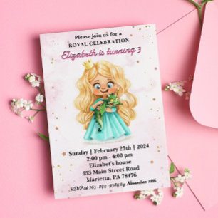 Söt blond prinsessa med en drakfödelsedagsfest inbjudningar