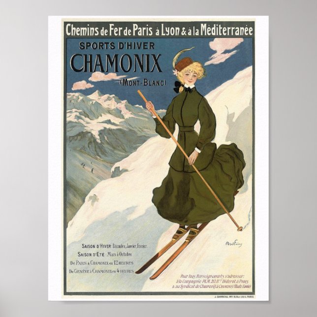 Söt Blonde Girl Skiing in Chamonix Poster (Framsidan)