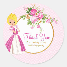 Söt Blonde Princess Birthday Tack Sticker Runt Klistermärke