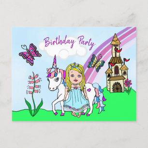 Söt Blonde Princess och Unicorn Birthday Inbjudan