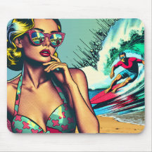 Söt Blonde Retro Woman och Surfer Guy