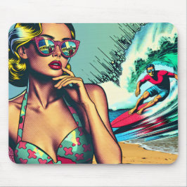 Söt Blonde Retro Woman och Surfer Guy Musmatta
