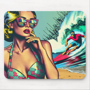 Söt Blonde Retro Woman och Surfer Guy Musmatta
