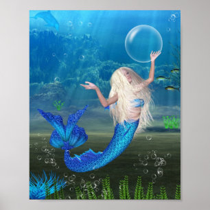 Söt Blonde Sjöjungfru med Bubble Poster
