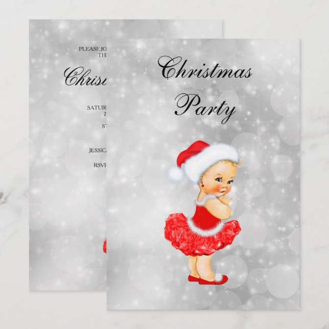 Söt blondhårig bebisflicka julfest inbjudningar (Fram/baksida)