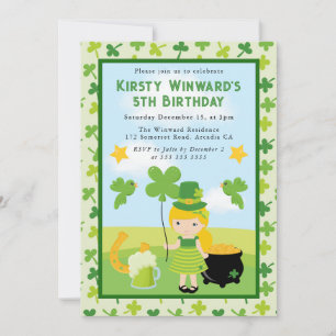 Söt blondhårig flicka St Patricks barn födelsedag Inbjudningar