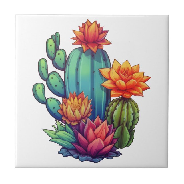 Söt Blooming Cactus Kakelplatta (Framsidan)
