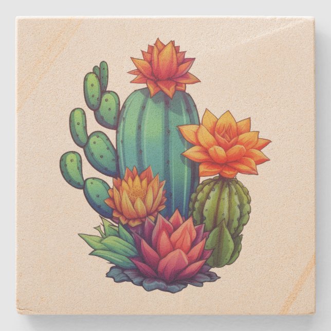 Söt Blooming Cactus Stenunderlägg (Framsidan)