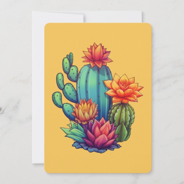 Söt Blooming Cactus Tack Kort (Framsida)