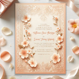 Söt Blossoming Romantic Snöre Peach Bröllop Inbjudningar